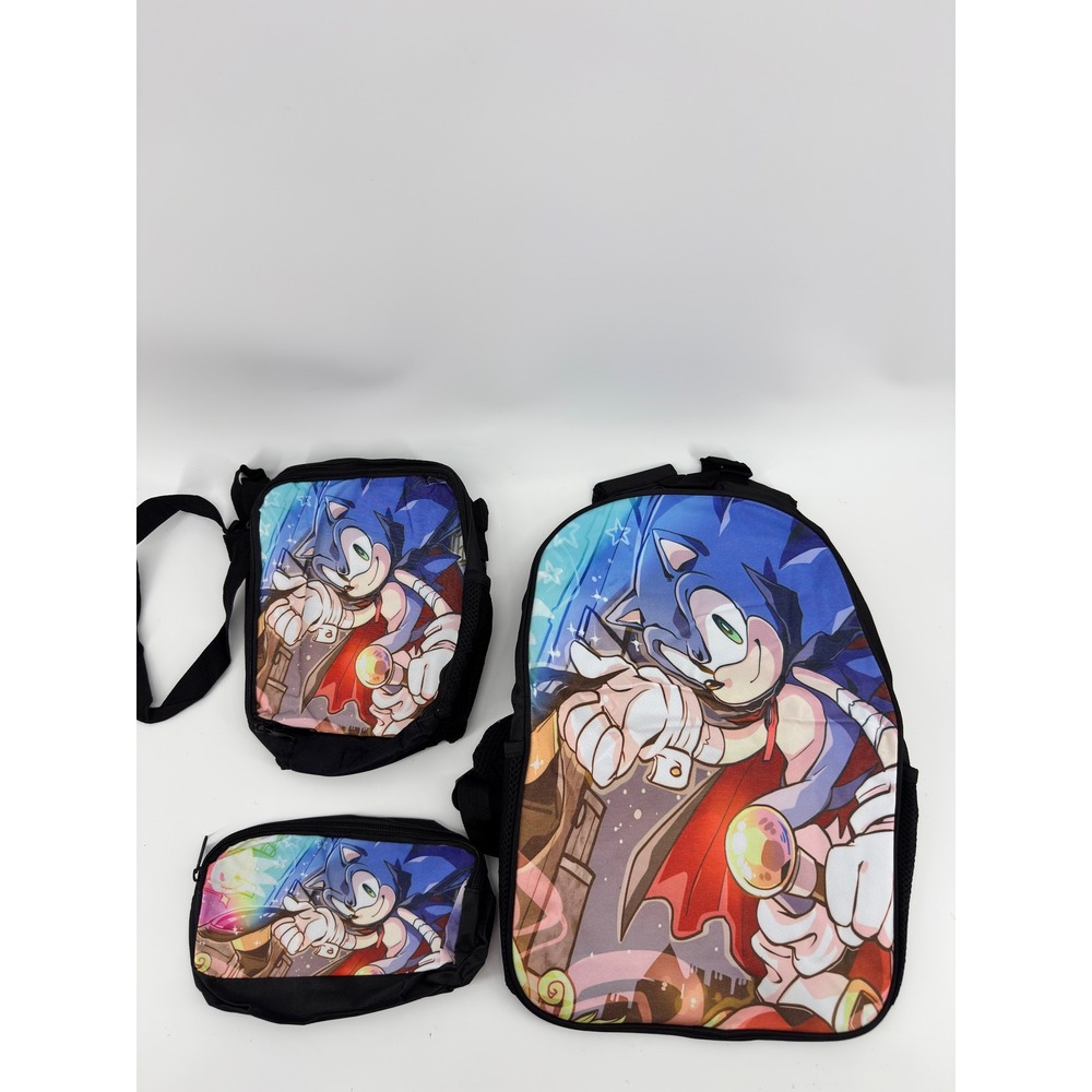 Sonic the Hedgehog 3 Piece Backpack Lunch Bag and Pencil Case Set Blue Black